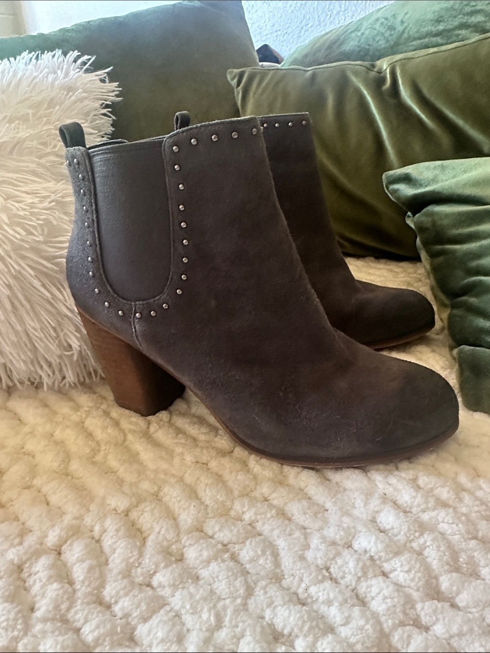 Nordstrom Dark Brown Suede Studded Chelsea Booties